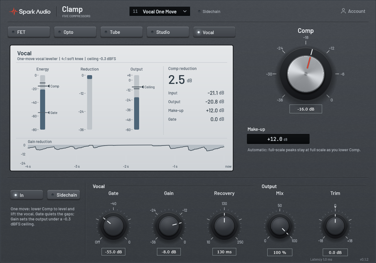 Spark Clamp Vocal model interface
