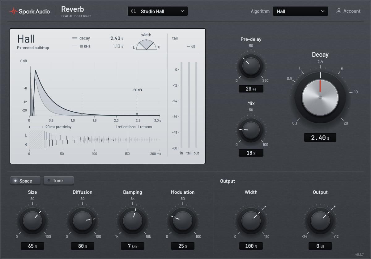Spark Reverb plugin interface